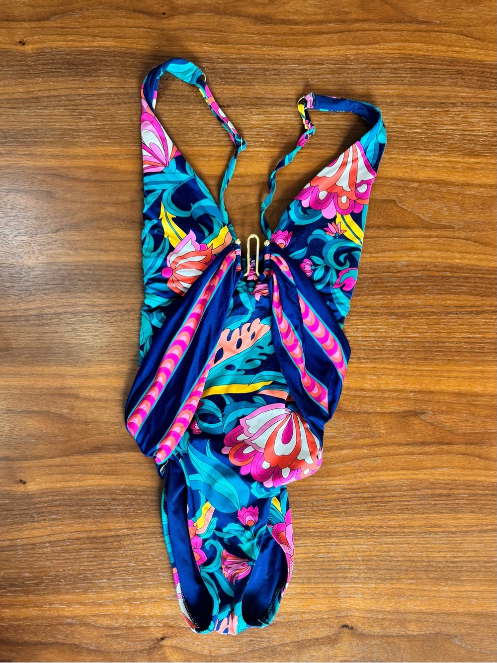 Trina Turk Multicolor Floral One-Piece Swimsuit in Navy, Teal, Pink and Yellow